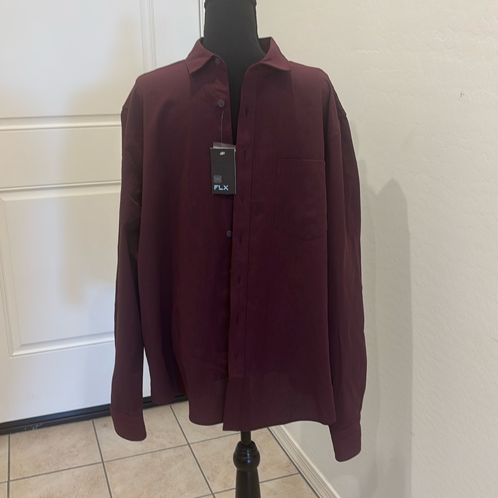 Maroon button down long sleeve shirt